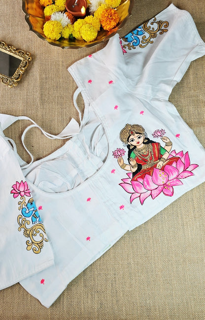 Hand-Painted Goddess Lakshmi Stitched Blouse