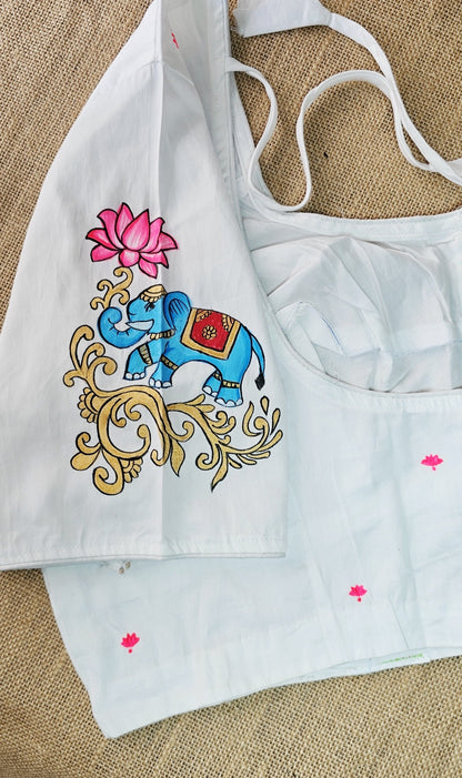 Hand-Painted Goddess Lakshmi Stitched Blouse