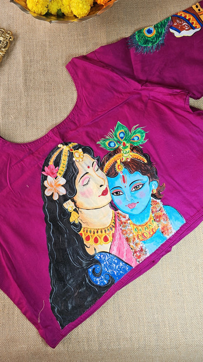 Hand-Painted Radha Krishna Stitched Blouse