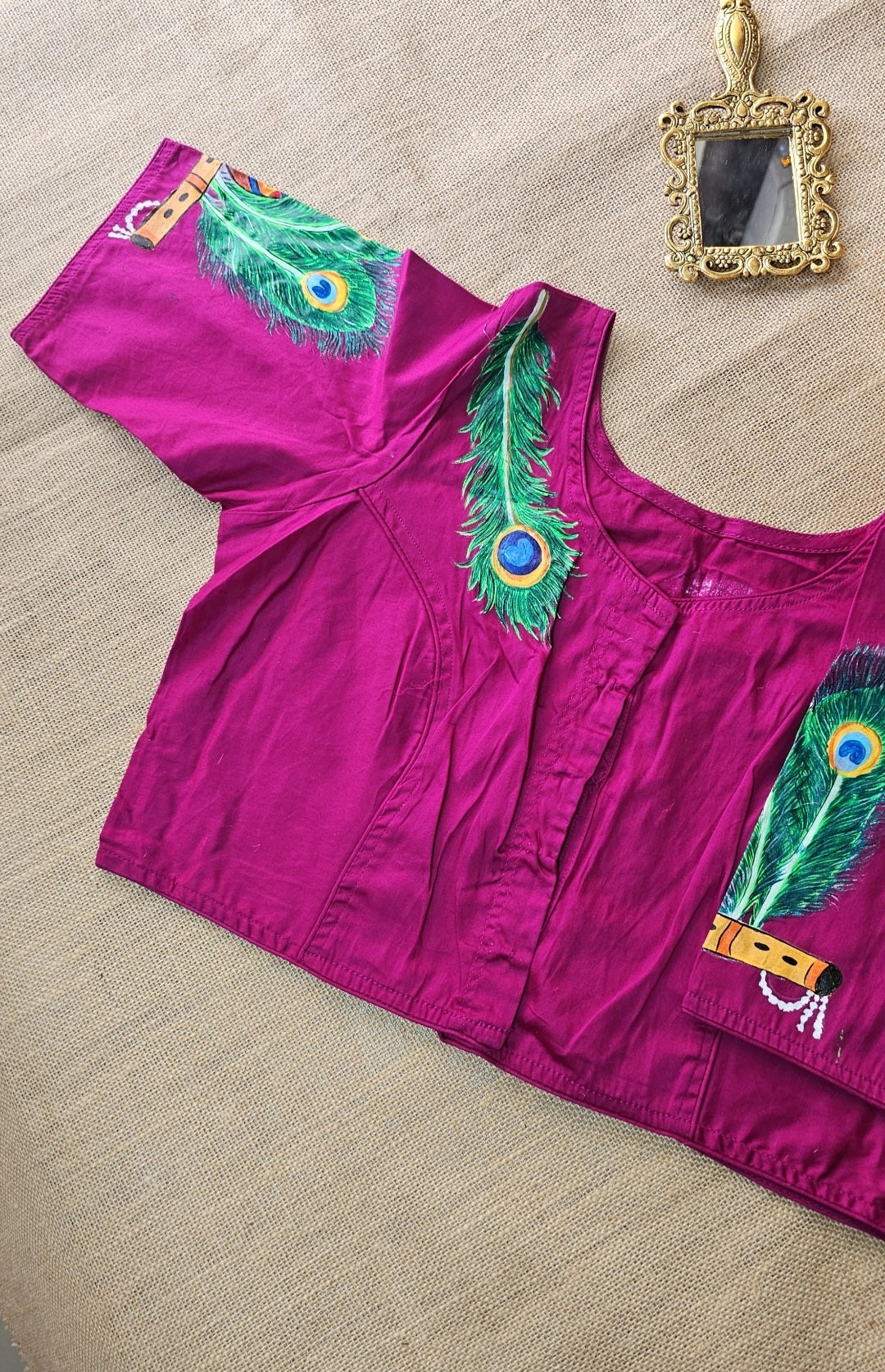 Hand-Painted Radha Krishna Stitched Blouse