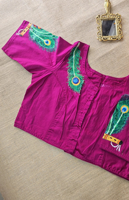 Hand-Painted Radha Krishna Stitched Blouse