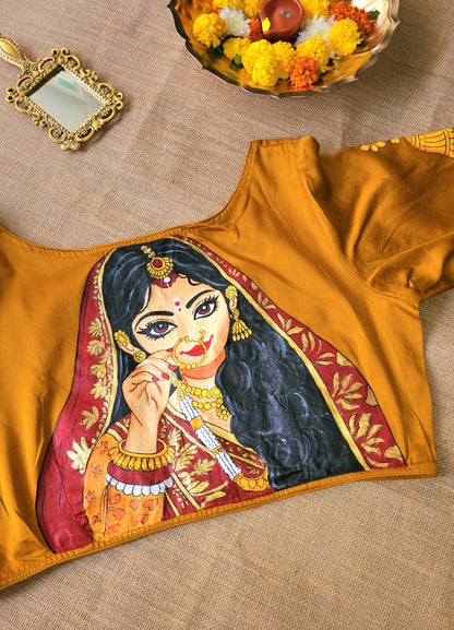 Hand-Painted Bridal Blouse - Mustard