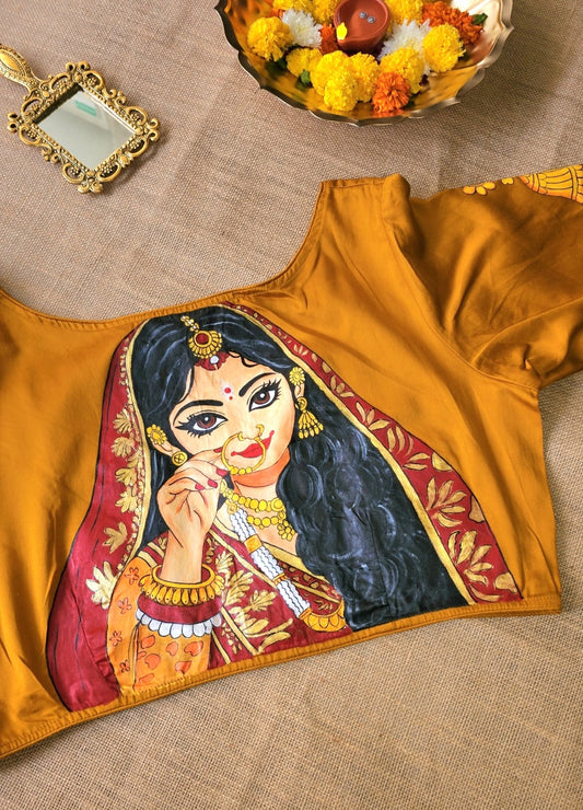 Hand-Painted Bridal Blouse - Mustard
