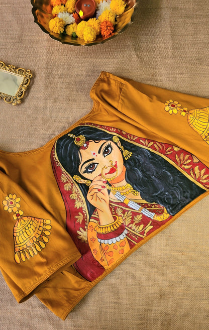 Hand-Painted Bridal Blouse - Mustard