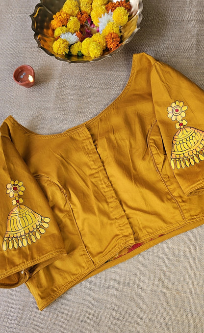 Hand-Painted Bridal Blouse - Mustard