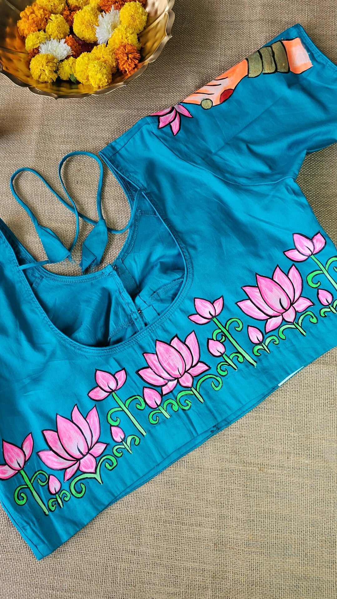 Hand-Painted Lotus Blouse – Blue