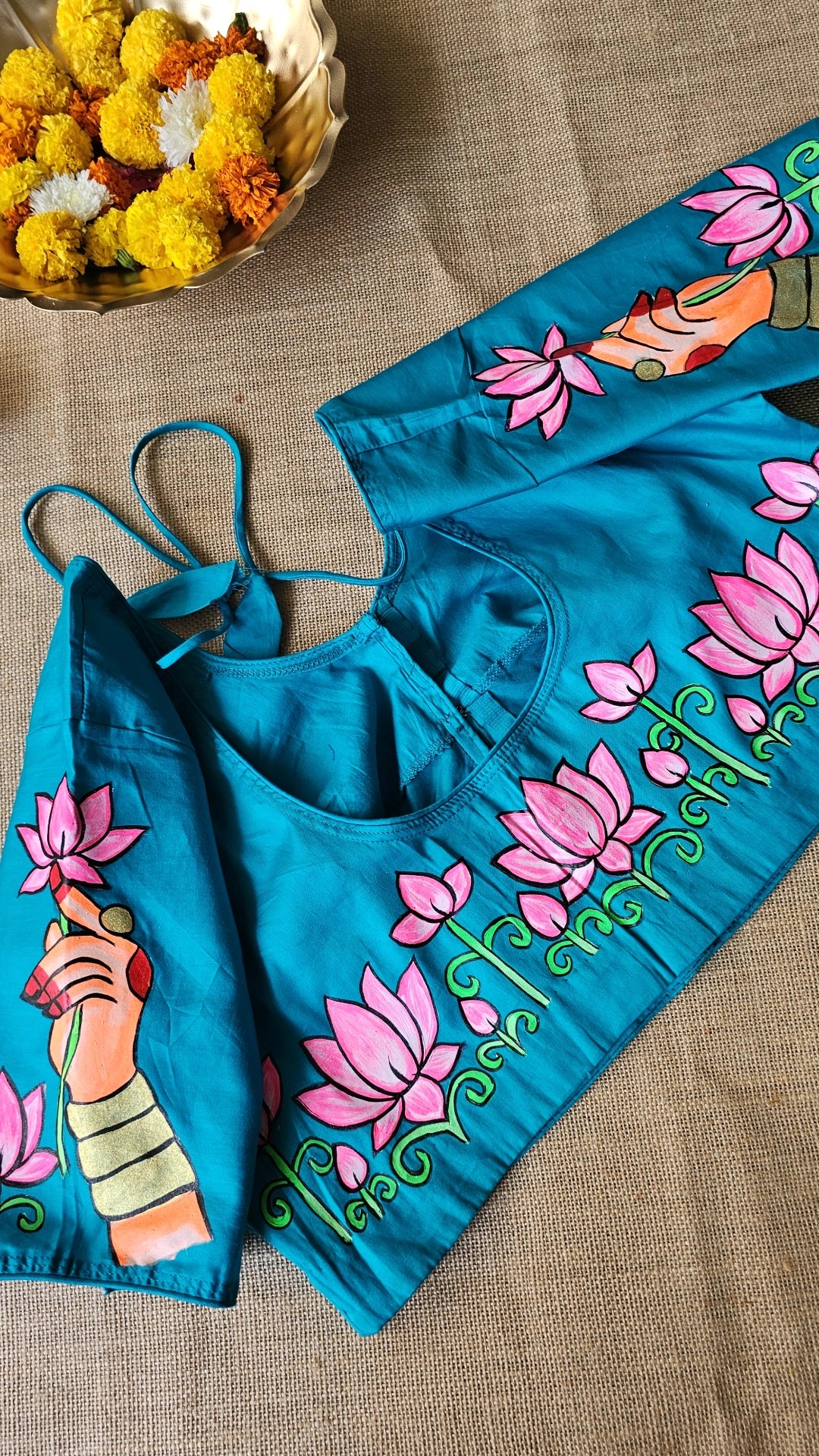 Hand-Painted Lotus Blouse – Blue