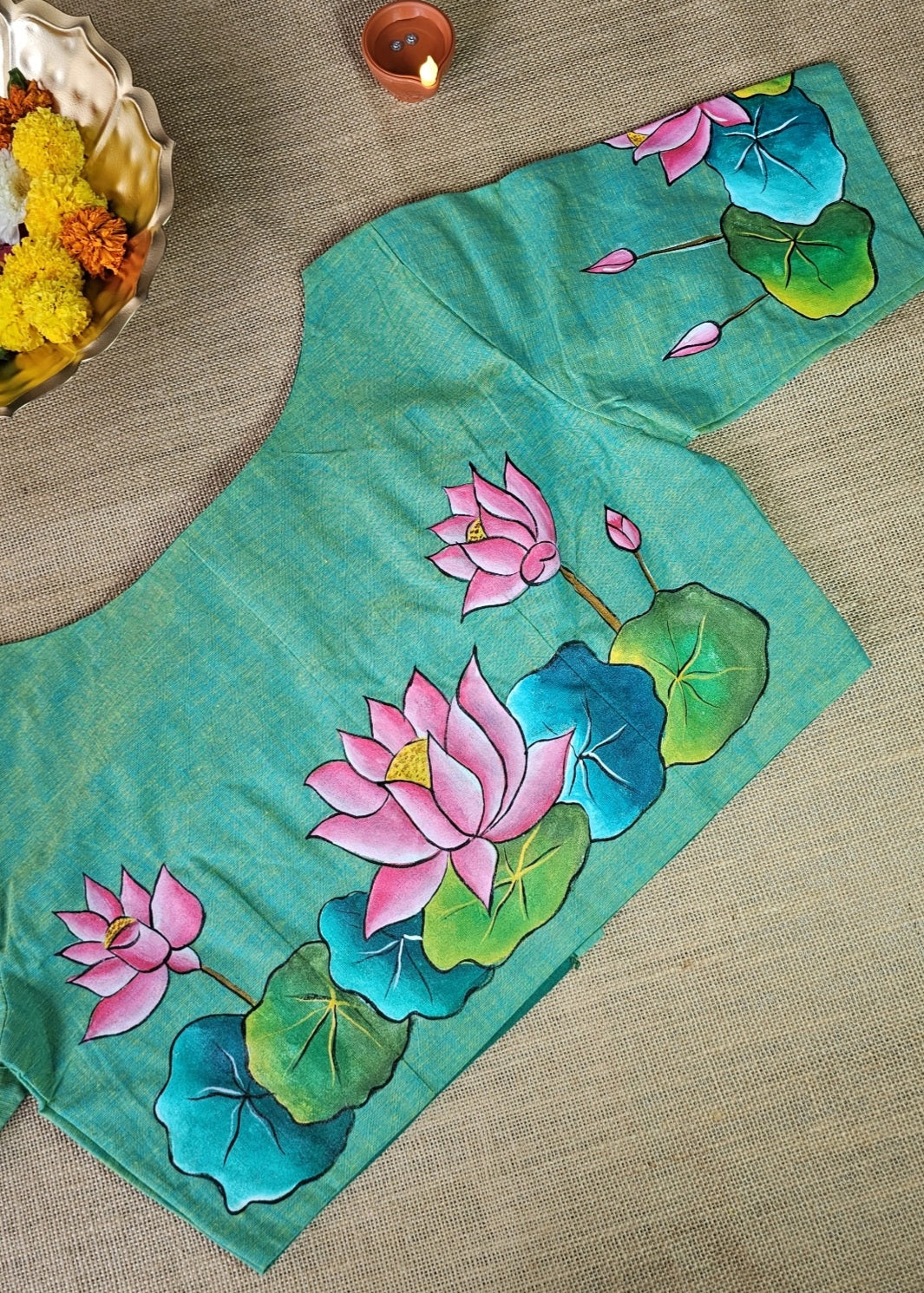 Hand-Painted Lotus Blouse – Dual Shade Khadi Cotton
