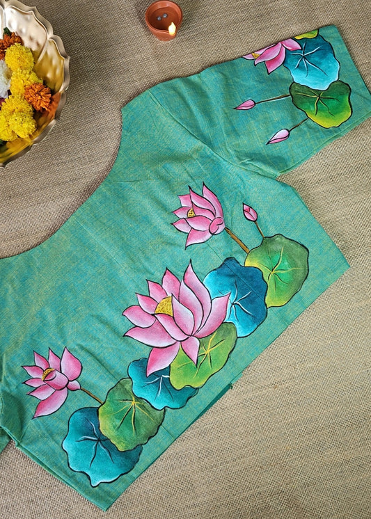 Hand-Painted Lotus Blouse – Dual Shade Khadi Cotton