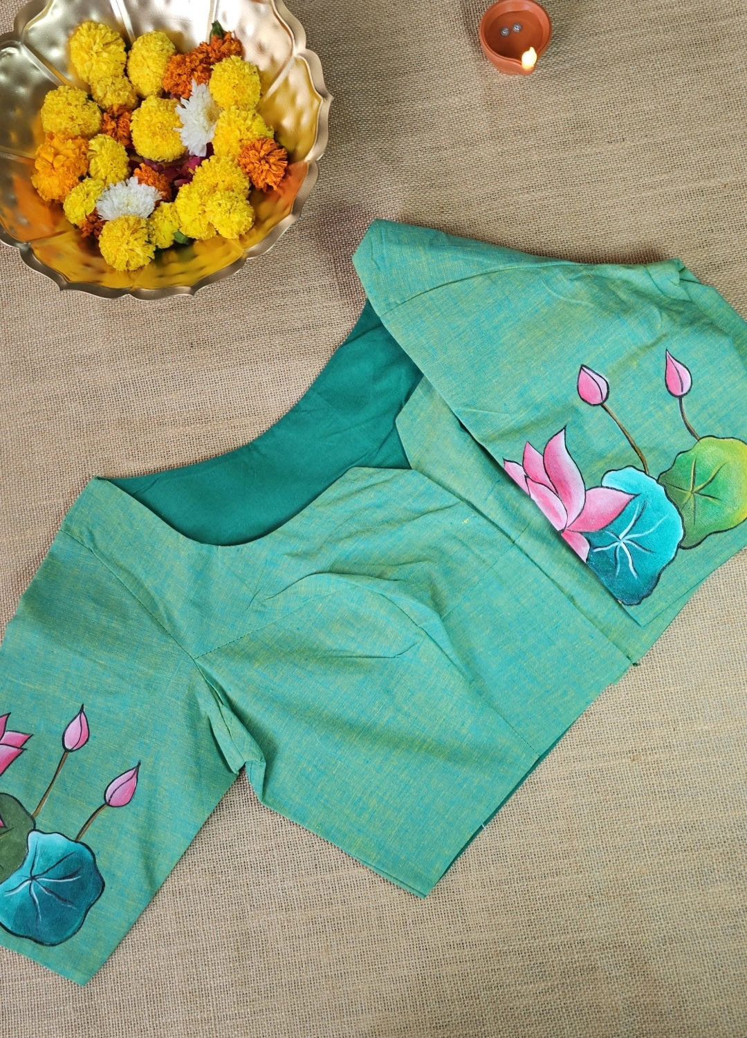 Hand-Painted Lotus Blouse – Dual Shade Khadi Cotton