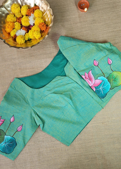 Hand-Painted Lotus Blouse – Dual Shade Khadi Cotton