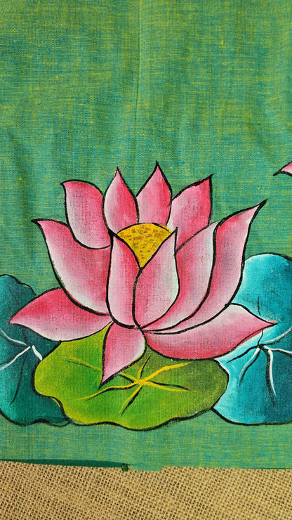 Hand-Painted Lotus Blouse – Dual Shade Khadi Cotton