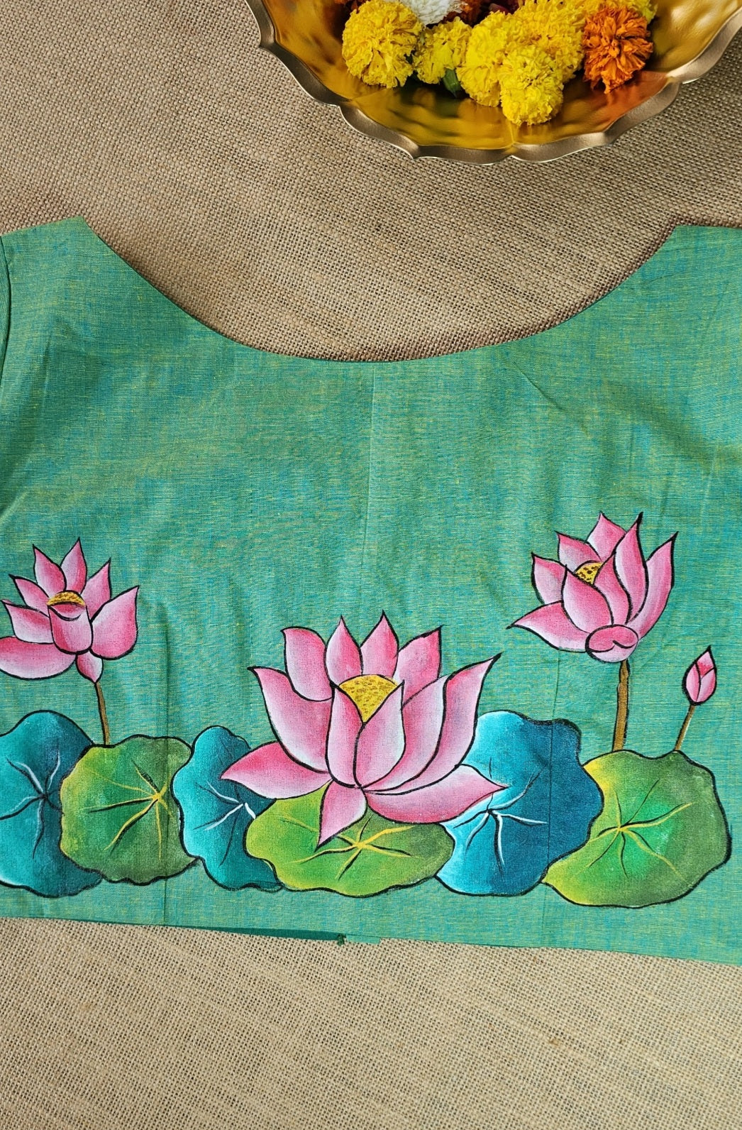 Hand-Painted Lotus Blouse – Dual Shade Khadi Cotton