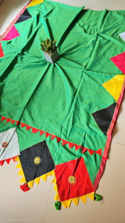 Boho Patchwork Saree – Green