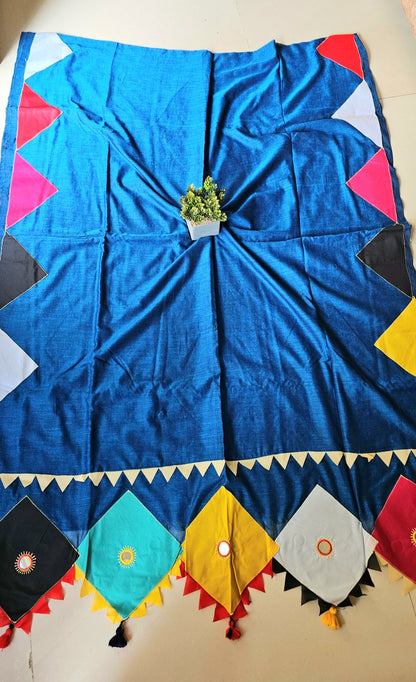 Boho Patchwork Saree – Royal Blue