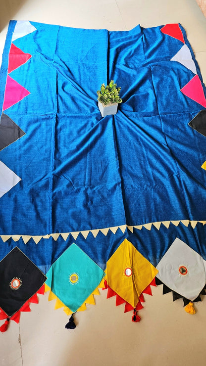 Boho Patchwork Saree – Royal Blue