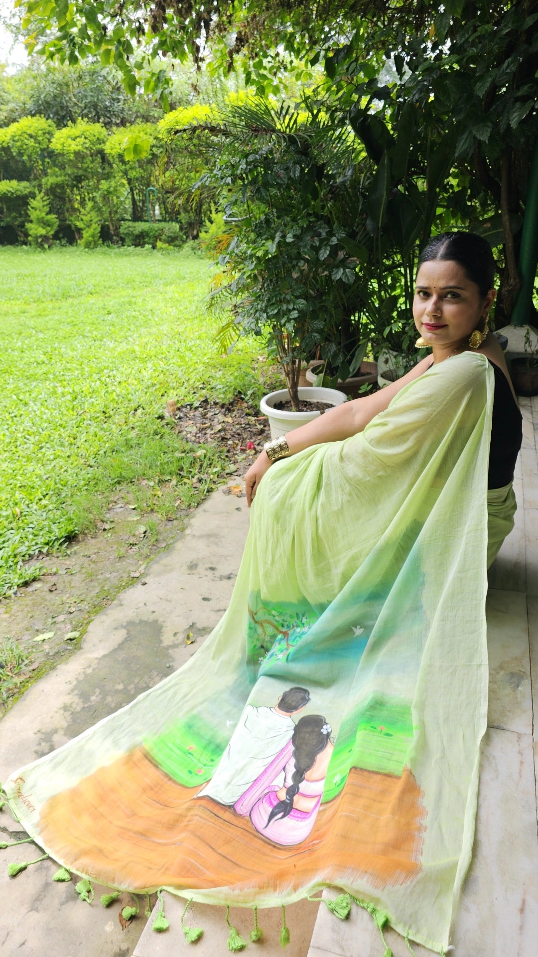 Saanjh – Handpainted Pure Mul Cotton Saree