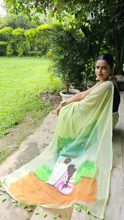 Saanjh – Handpainted Pure Mul Cotton Saree