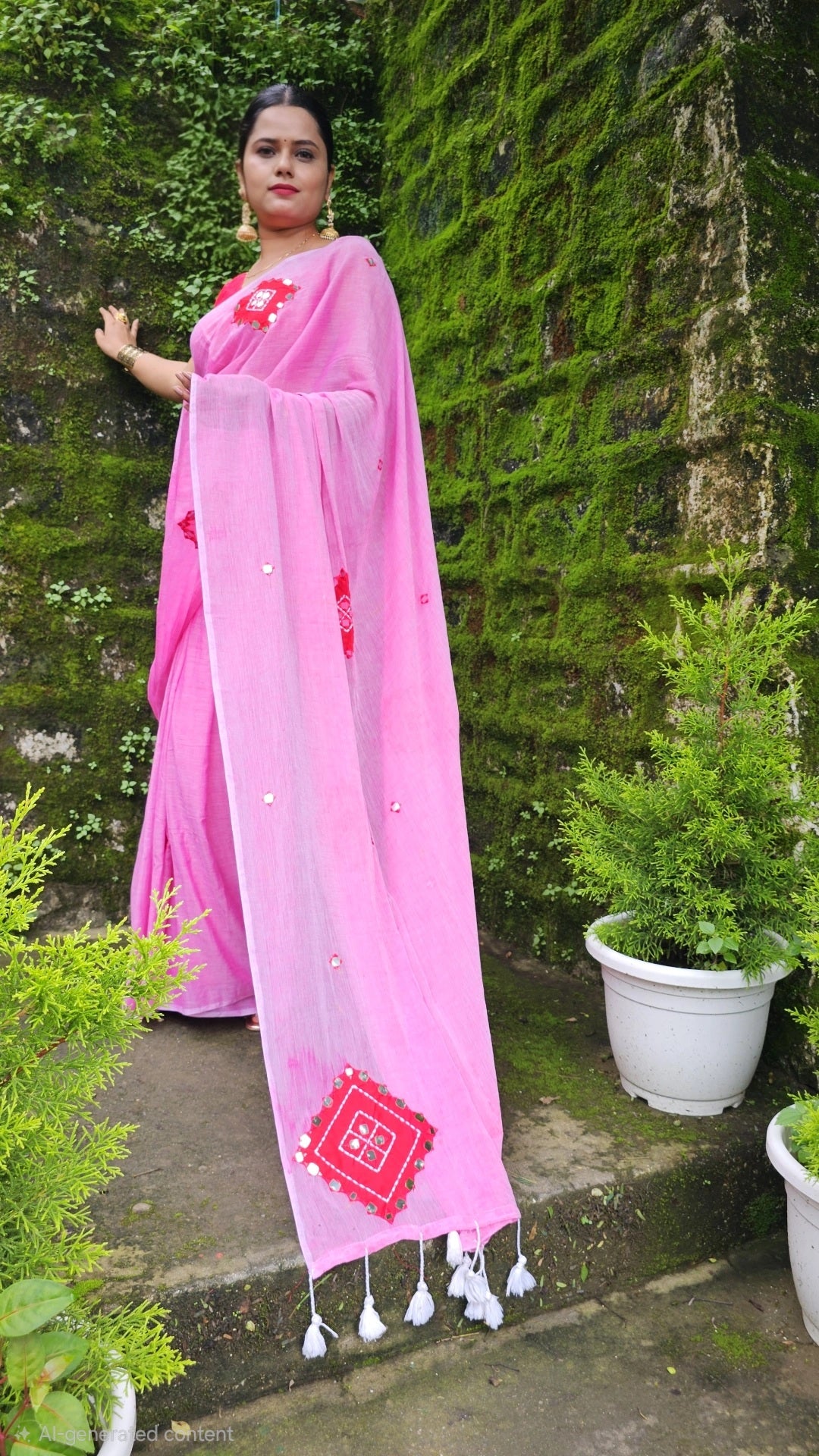 Rooh- Pink Mul Cotton Patch work Saree