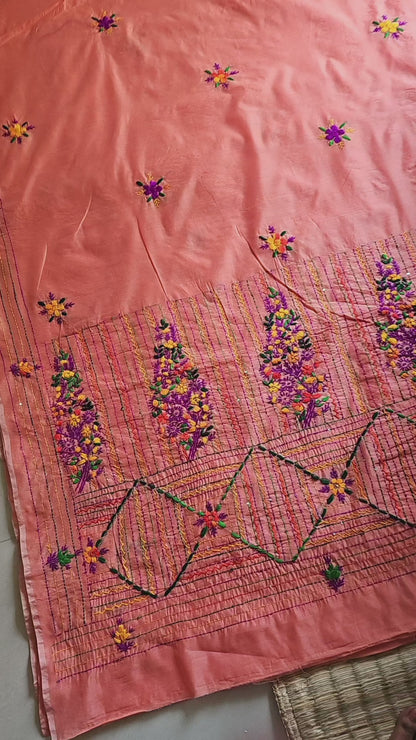 Gulrangi Peach Heritage Embroidery Saree