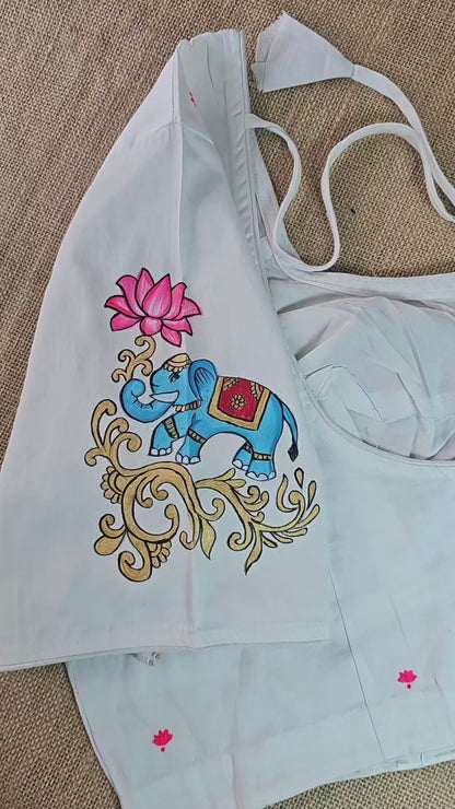 Hand-Painted Goddess Lakshmi Stitched Blouse