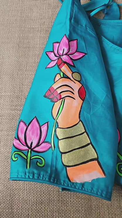Hand-Painted Lotus Blouse – Blue