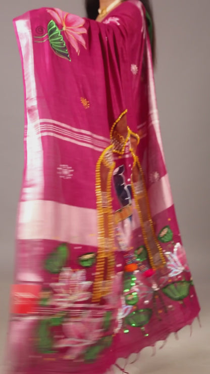 Vrindavan Melody Linen Handpainted Saree
