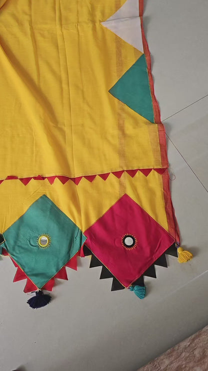 Boho Patchwork Saree –Yellow