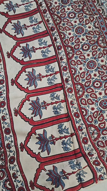 Natural Dye Hand Block Ajrak Modal Silk Saree-White