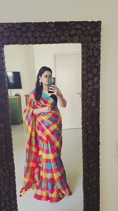Vibrant - Check Saree