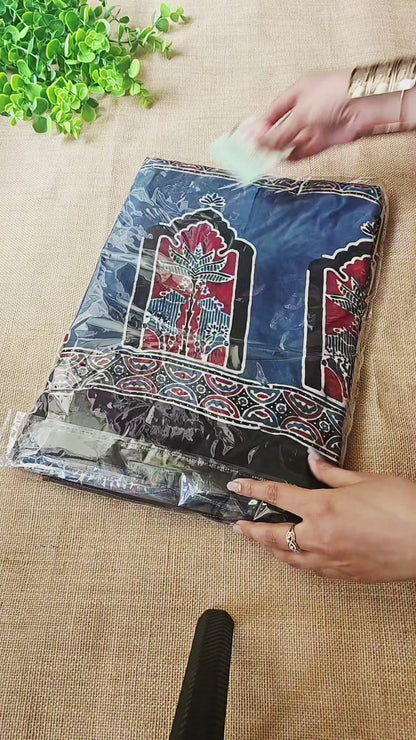 Natural Dye Hand Block Ajrak Modal Silk Saree-Blue