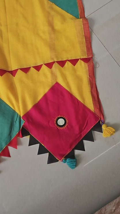 Boho Patchwork Saree –Yellow