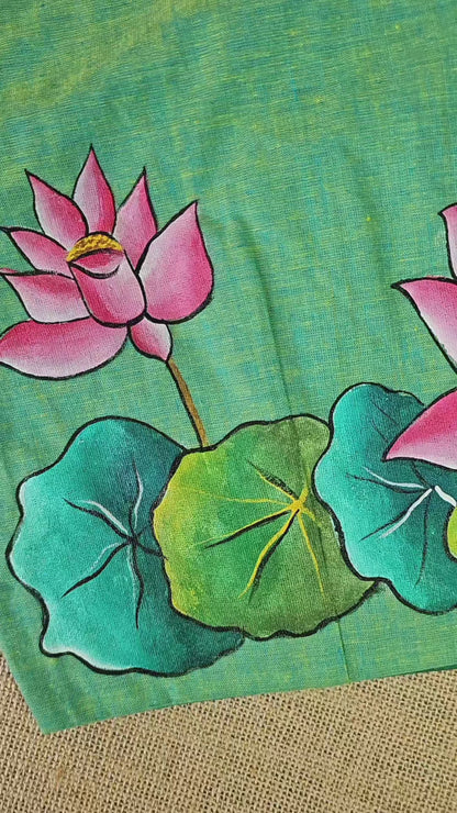 Hand-Painted Lotus Blouse – Dual Shade Khadi Cotton