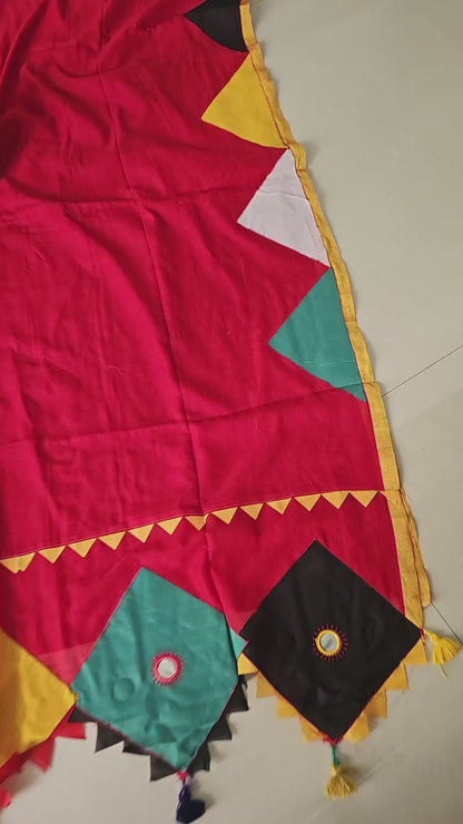 Boho Patchwork Saree – Red