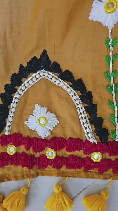 Rangriti- Pearl work & Embroidery Mul Cotton Saree - Mustard