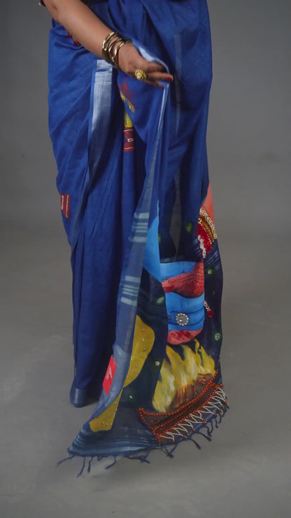 ShivShakti Eternal Bond Handpainted Saree – Royal Blue