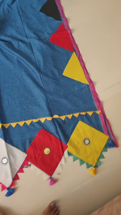 Boho Patchwork Saree – Royal Blue