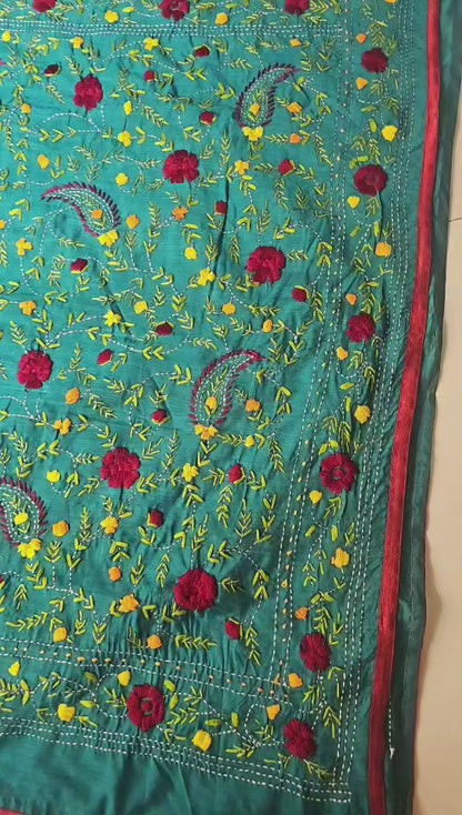 Noori Teal Green Heritage Embroidery Saree