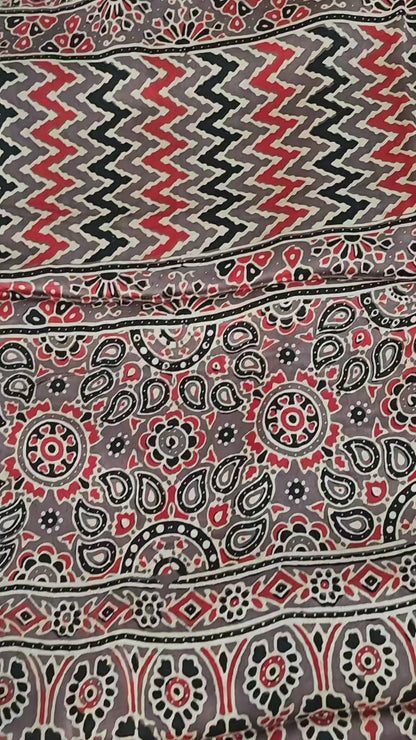 Natural Dye Hand Block Ajrak Modal Silk Saree-Brown