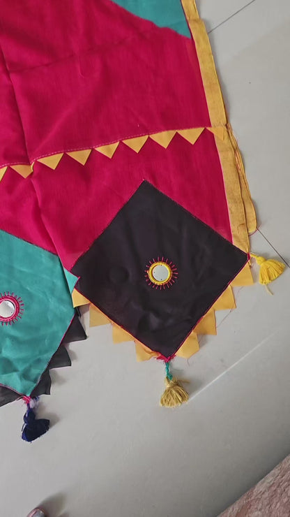 Boho Patchwork Saree – Red