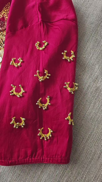 Hand-Painted Goddess Lakshmi 3D work Stitched Blouse